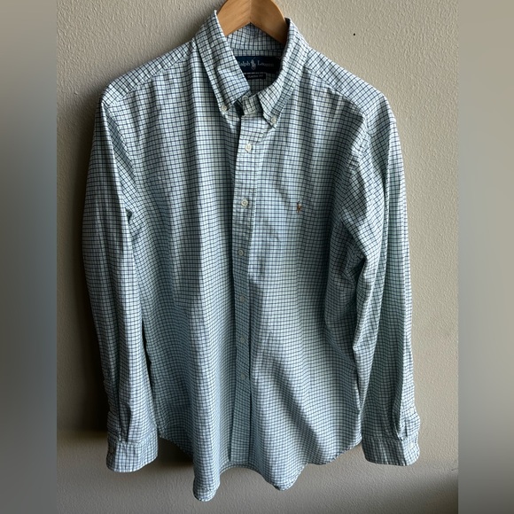 Ralph Lauren Classic Fit green and blue plaid button down shirt - Picture 1 of 5